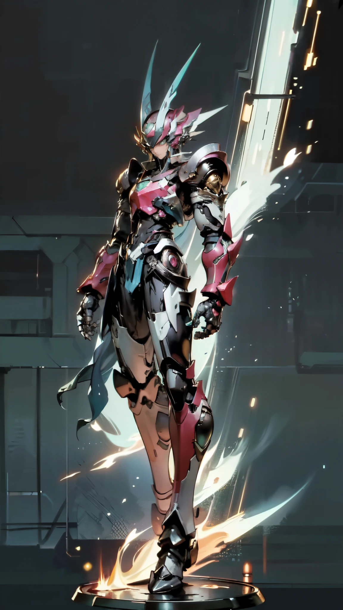 (masterpiece:1.5, best quality:1.5, extremely delicate:1.5), a man wearing a full-face helmet, a fantasy-style biotech armored combat suit, green eyes, (a composite layered chest armor), fully enclosed shoulder guards, matching arm and leg guards, belt of Neon circuit, (the color scheme is primarily blue with red and black accents), the design balances heavy with agility, a high-tech bio-mecha armor, (Armor Concept Inspired by neon Cyberpunk, stand on the top of a skyscraper in a futuristic sci-fi city), this character embodies a finely crafted fantasy-surreal style armored hero in anime style, exquisite and mature manga art style, (element, plasma, energy, the armor glows), ((male:1.5)), metallic, high definition, highres, ultra-detailed, ultra-fine painting, professional, perfect body proportions, golden ratio, anatomically correct, symmetrical face, extremely detailed eyes and face, high quality eyes, creativity, RAW photo, UHD, 32k, Natural light, cinematic lighting, masterpiece-anatomy-perfect