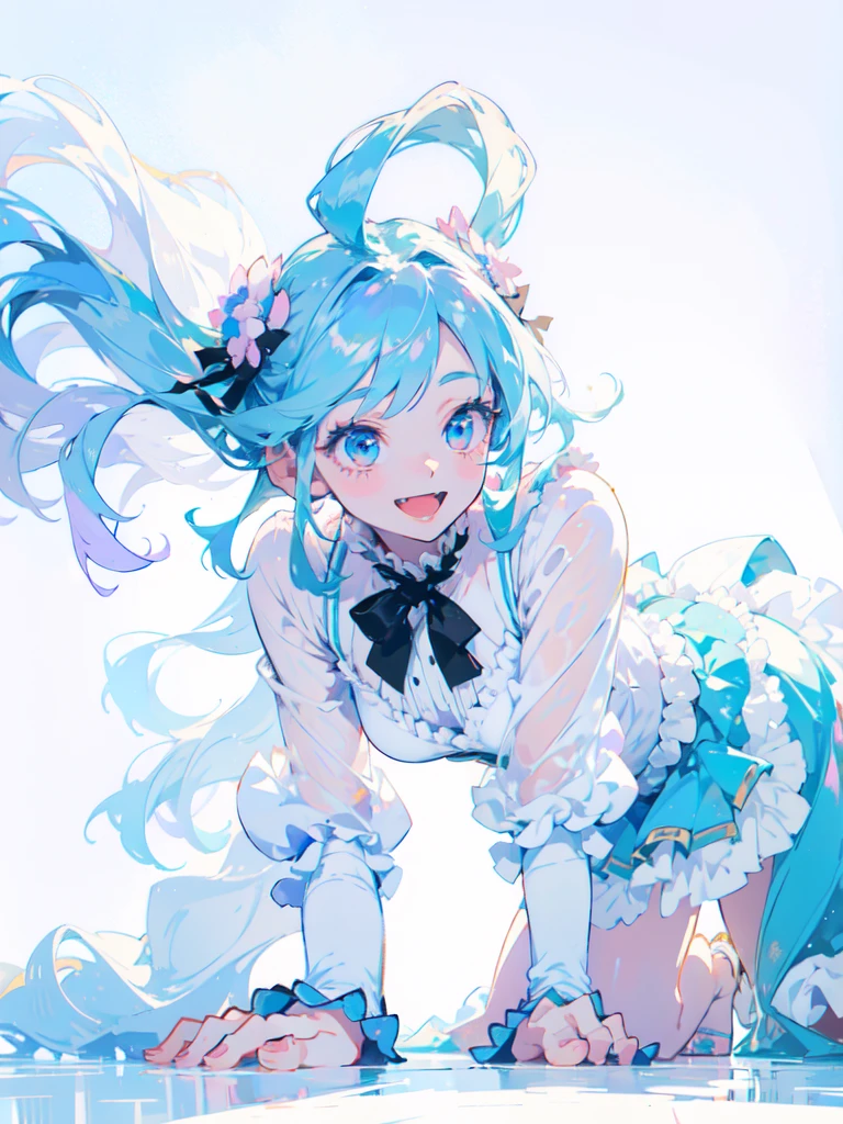 gal, smile, wink, one closed eye, full body, ((masterpiece, best quality:1.5)), ((Beautiful detailed cat aqua eyes:1.2)), cat ears, pale skin, medium breasts, beautiful hands, beautiful fingers, EasyNegative