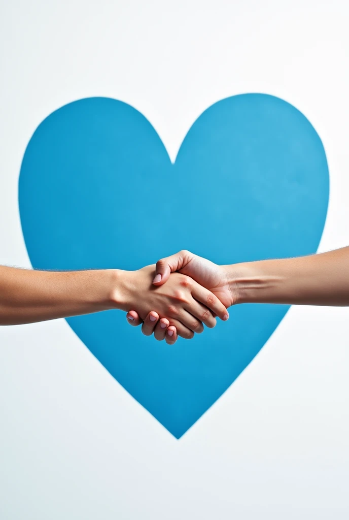 create a picture with a blue heart and in the blue heart two hands shake hands, minimaoist style