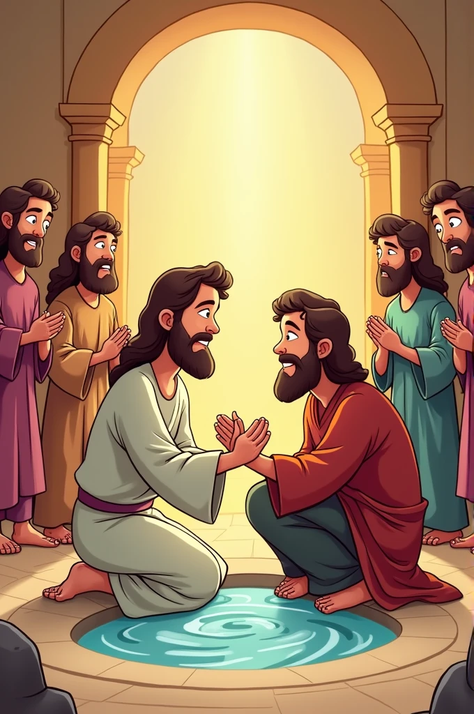 Jesus washes Peter's feet cartoon