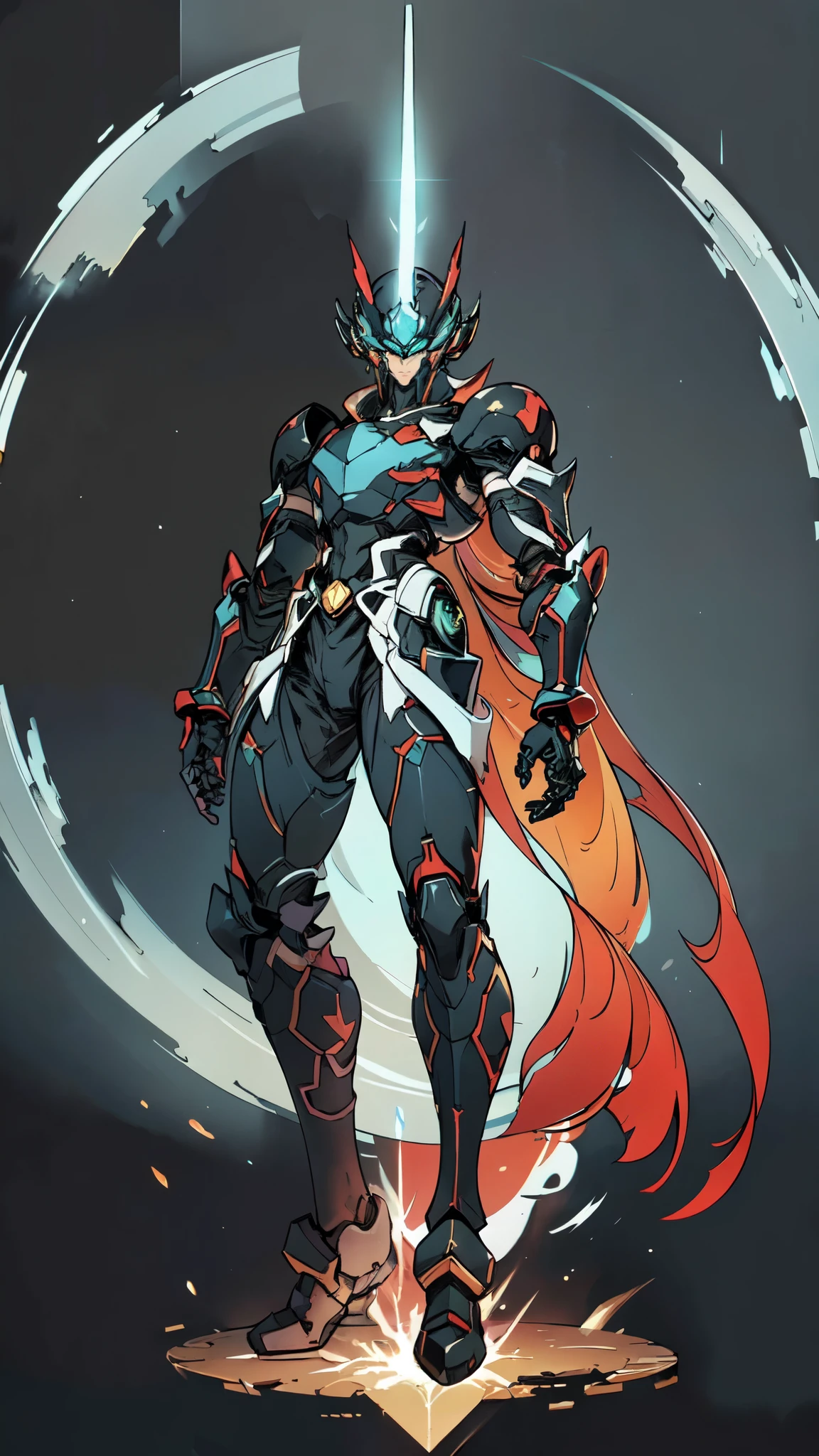 (masterpiece:1.5, best quality:1.5, extremely delicate:1.5), a man wearing a full-face helmet, a fantasy-style biotech armored combat suit, green eyes, (a composite layered chest armor), fully enclosed shoulder guards, matching arm and leg guards, belt of Neon circuit, (the color scheme is primarily blue with red and black accents), the design balances heavy with agility, a high-tech bio-mecha armor, (Armor Concept Inspired by neon Cyberpunk, stand on the top of a skyscraper in a futuristic sci-fi city), this character embodies a finely crafted fantasy-surreal style armored hero in anime style, exquisite and mature manga art style, (element, plasma, energy, the armor glows), ((male:1.5)), metallic, high definition, highres, ultra-detailed, ultra-fine painting, professional, perfect body proportions, golden ratio, anatomically correct, symmetrical face, extremely detailed eyes and face, high quality eyes, creativity, RAW photo, UHD, 32k, Natural light, cinematic lighting, masterpiece-anatomy-perfect