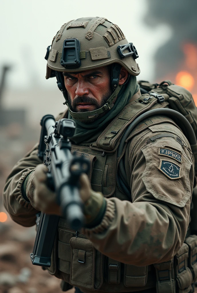 Hyper realistic soilder at war
