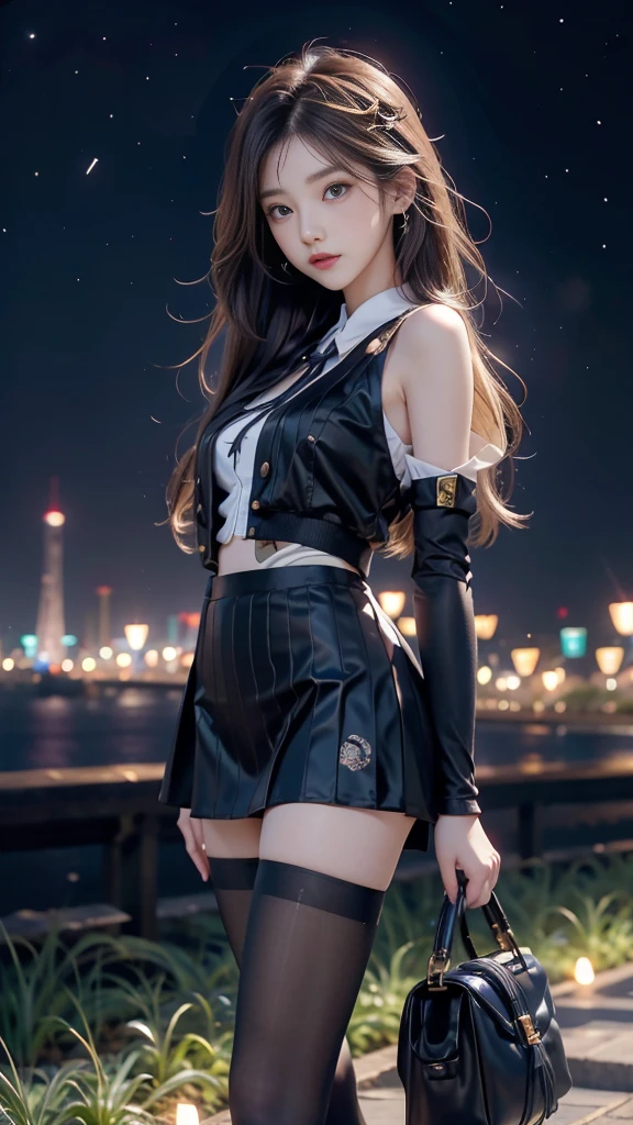 ((Currently, Cute and beautiful woman is changing underwear)), ((22-year-old beauty)), ((Embarrassed smile)), ((Luscious long hair)), ((plump bust)), ((shapely hips)), ((toned legs)), ((Mini skirt)), ((The background of the gradient eye is a night view of the city)), Attractive makeup, single view , nffsw, Uhard disk, retinas, masutepiece, 准确, Anatomical, Scientifically correct, Textured skin, Super Detail, high detailing, High quality, awardwinning, of the highest quality, High resolution, 1080p, hard disk, 4K, 8K , 16 K