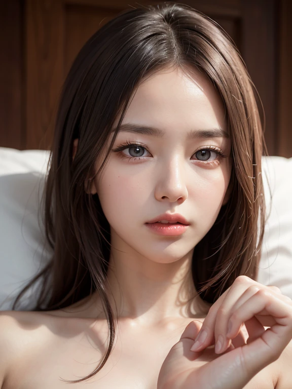 (sleeping on my back:1.3), (anatomically correct fingers:1.3), masterpiece、(professional portrait、professional writing)、Detailed workmanship、high resolution、(8K, High resolution:1.2)、(RAW, photorealistic:1.3)、highest quality, slender body shape、high definition face、Face is in focus、high definition eyes、(Focused, symmetrical pupils:1.2)、High-definition and beautiful skin、firm skin、natural makeup、gross lip, High-definition hair texture、(I&#39;m hiding my chest with my arm:1.3) break (nursing clothes、nurse uniform:1.3) BREAK Japanese women、17 years old、very cute, sexy face, (very embarrassed:1.3), (blush:1.3), (A face that looks like it&#39;s about to cry:1.3)、Staring at the camera:1.2、(color々Easy shooting angle:1.3)、medium breast, nsfw, cleavage, 