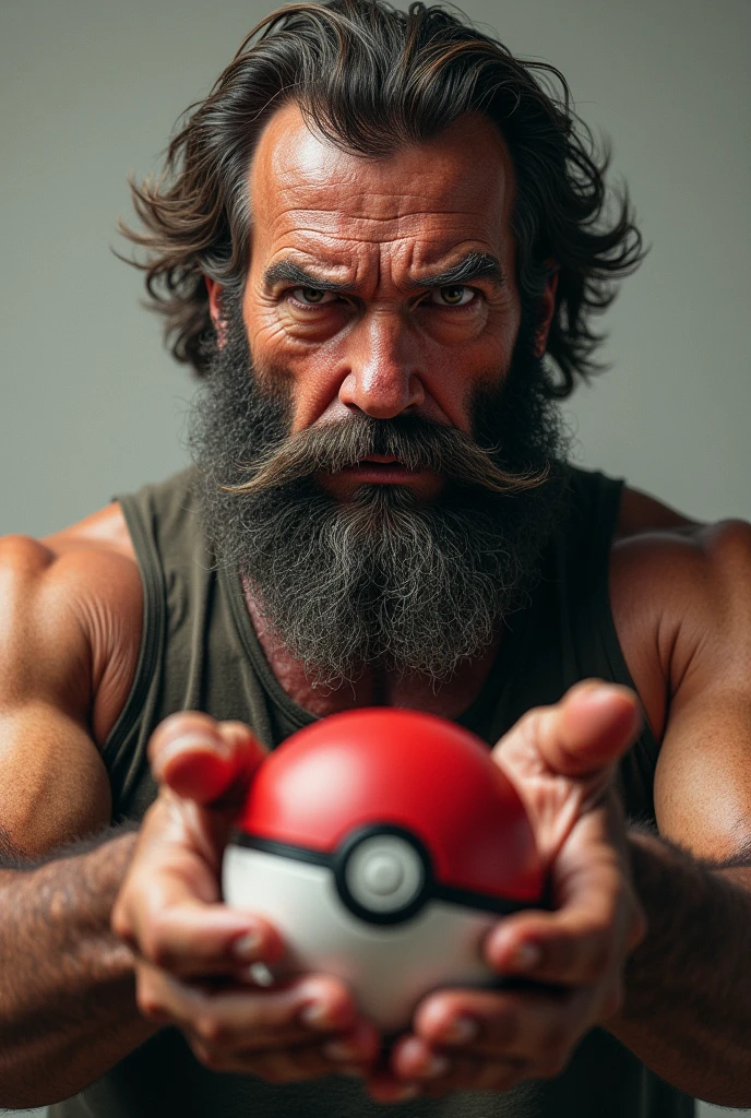 chuck norris bearded face holding a pokeball