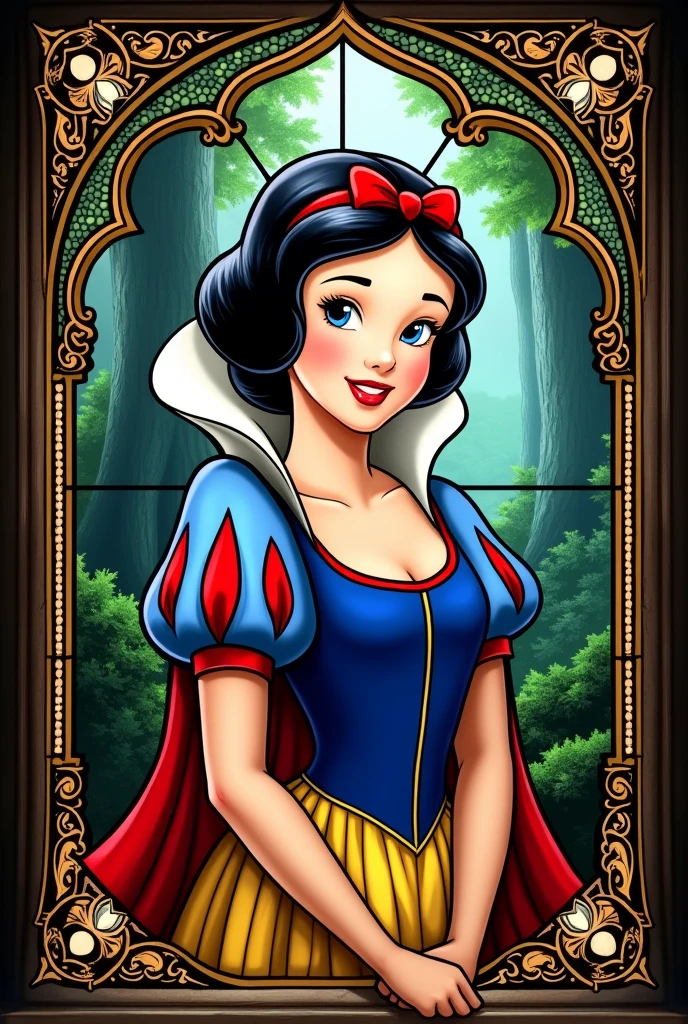 Stained glass window in the form of princess SnowWhite from Disney
