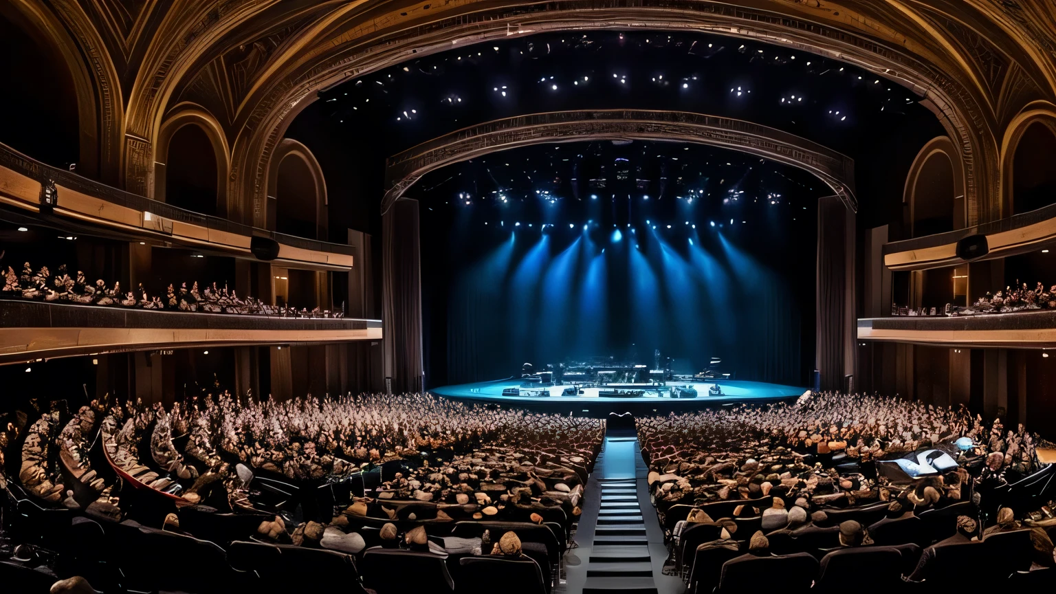 create a symphonic atmosphere in a beautiful theater, full orchestra