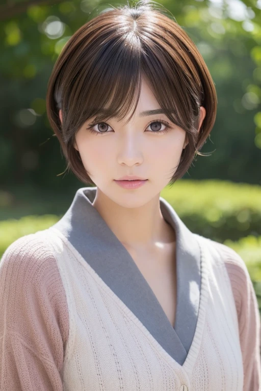 高品質in超リアルなポートレート。彼女は小さく繊細な顔立ちin、I have a slightly rounded face shape。Her expressive almond-shaped eyes have a gentle and warm gaze.、I have strong eyebrows。肌は無垢in透き通るような白さin、It has a natural shine。(Her hair is brown and pixie cut.:1.3)in、シンプルinエレガントに整えられています。メイクはナチュラルin、A light foundation and subtle blush、Uses a soft pink lip color。ライティングはソフトin自然な光を使用し、Accentuating facial features、Does not emphasize shadows。背景はシンプルinぼかしたグラデーションin、Focus on the face。