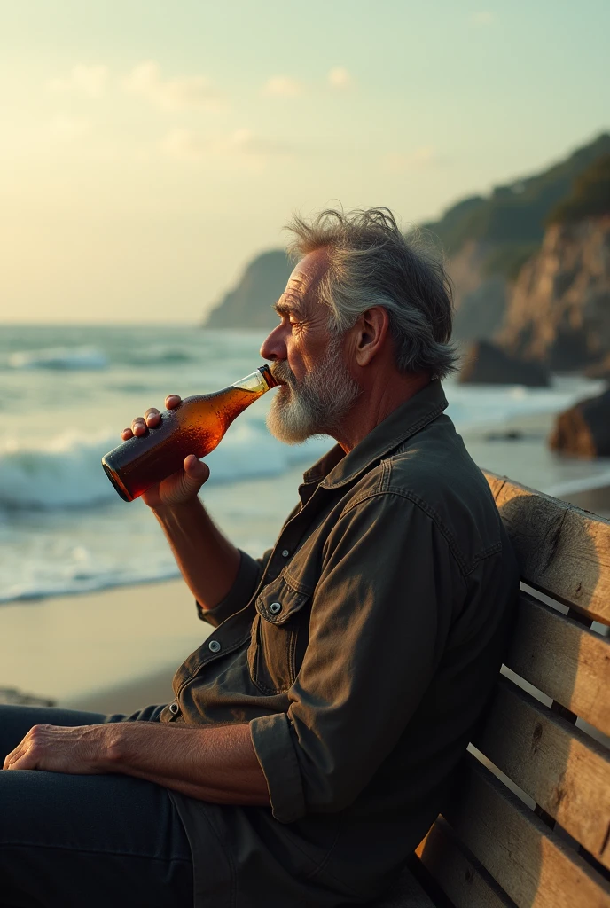 Man by the sea drinking a beer 
