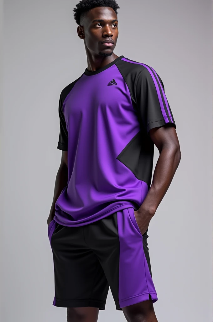 Purple and black basketball t-shirt and shorts 