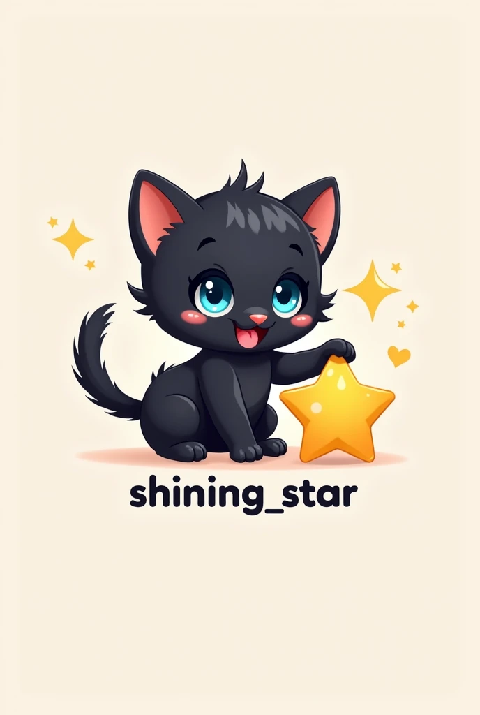 Make a logo/watermark for gacha channel called "shining_star" with a very cute but simple black kitten with blue eyes touching a star, it has to have the name of the channel