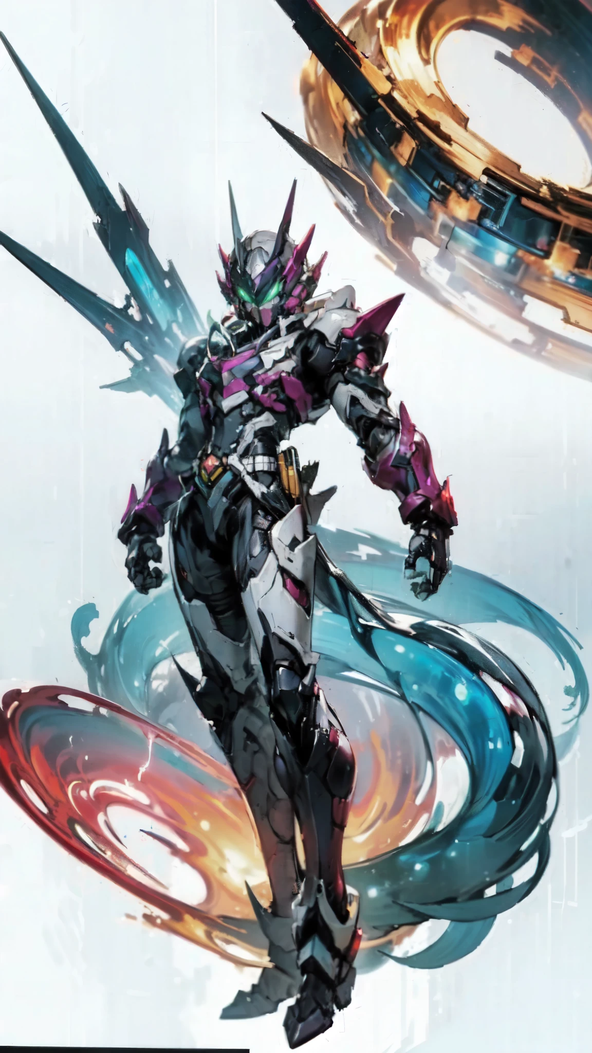 (masterpiece:1.5, best quality:1.5, extremely delicate:1.5), a man wearing a full-face helmet, a fantasy-style biotech armored combat suit, green eyes, (a composite layered chest armor), fully enclosed shoulder guards, matching arm and leg guards, belt of Neon circuit, (the color scheme is primarily blue with red and black accents), the design balances heavy with agility, a high-tech bio-mecha armor, (Armor Concept Inspired by neon Cyberpunk, stand on the top of a skyscraper in a futuristic sci-fi city), this character embodies a finely crafted fantasy-surreal style armored hero in anime style, exquisite and mature manga art style, (element, plasma, energy, the armor glows), ((male:1.5)), metallic, high definition, highres, ultra-detailed, ultra-fine painting, professional, perfect body proportions, golden ratio, anatomically correct, symmetrical face, extremely detailed eyes and face, high quality eyes, creativity, RAW photo, UHD, 32k, Natural light, cinematic lighting, masterpiece-anatomy-perfect