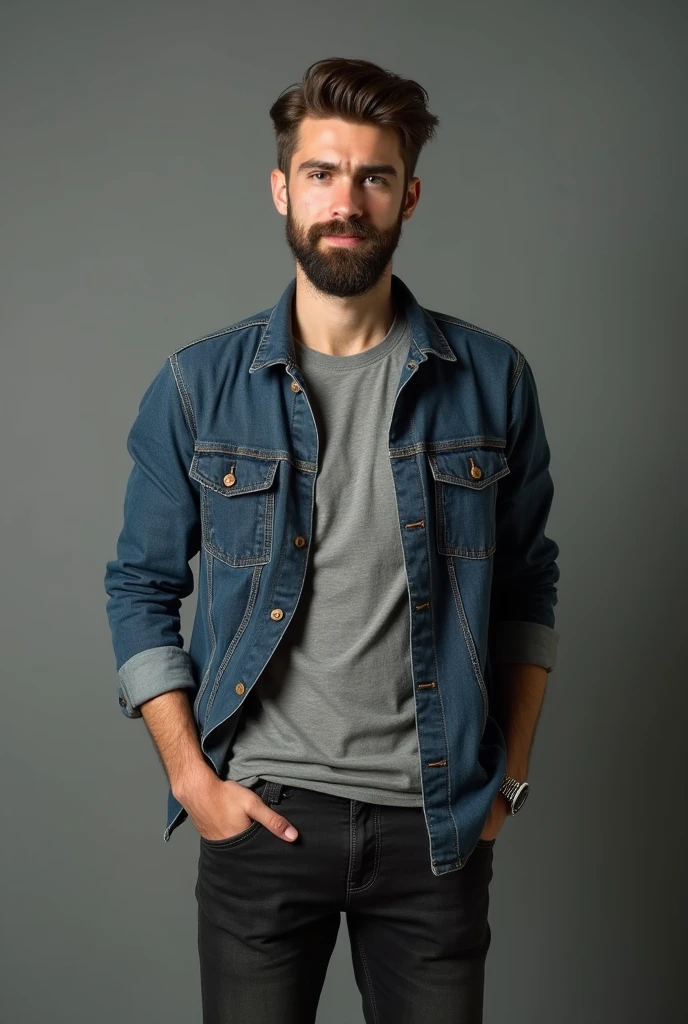 Young 25 year old engineer with beard and casual clothes