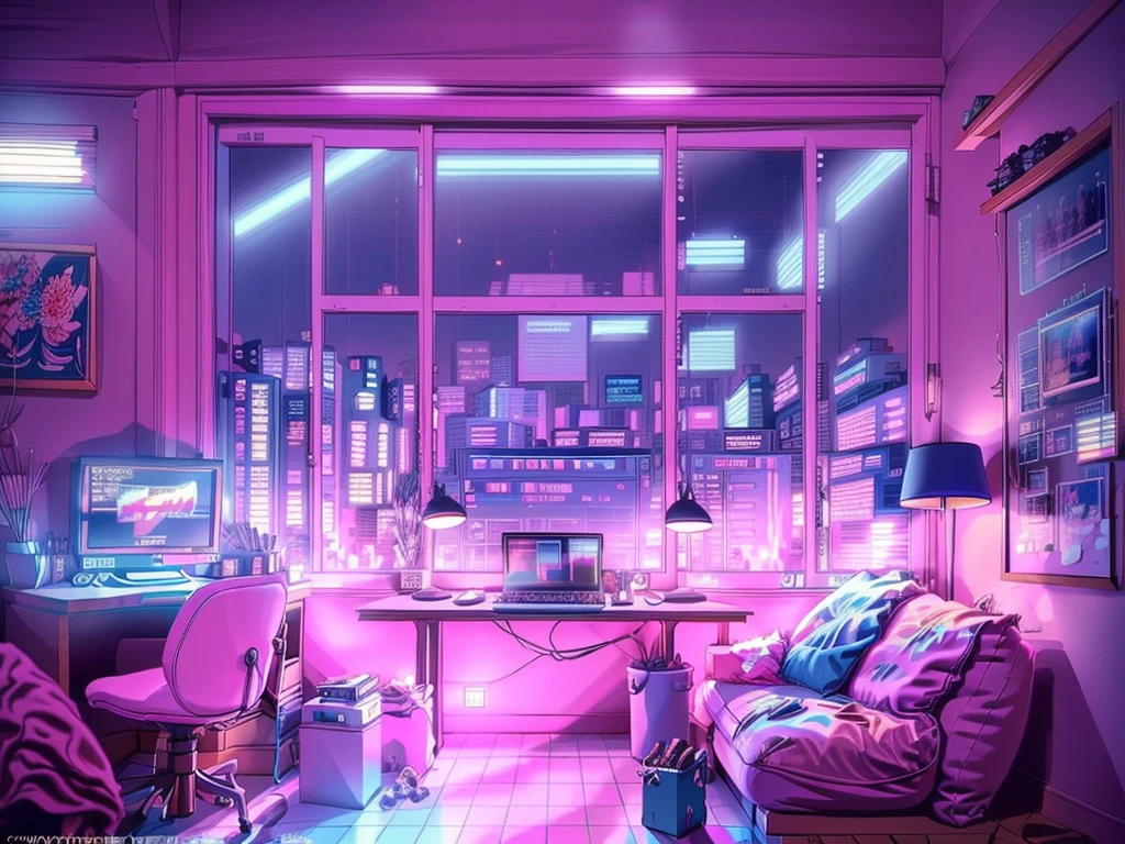 One is a trader, pink theme, anime styling, computer, livingroom, in the computer screen is chart stock night light , (highy detailed:1.2), (warm light:1.2), work of art, ultra realistic,32 mil, Extremely detailed CG 8k unity wallpaper, best qualityer  (work of art,best qualityer:1.5)