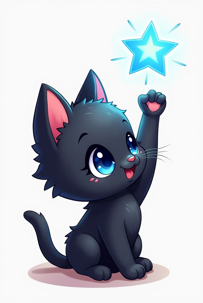 Make a logo/watermark for gacha channel called "shining_star" with a very cute but simple black kitten with blue eyes touching a star, it has to have the name of the channel