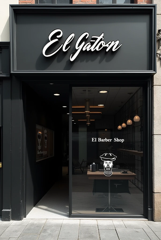 A barber shop facade with the name El Gaton, in black and white colors and with a modern logo Now make a logo for this barber shop And put something to draw attention 