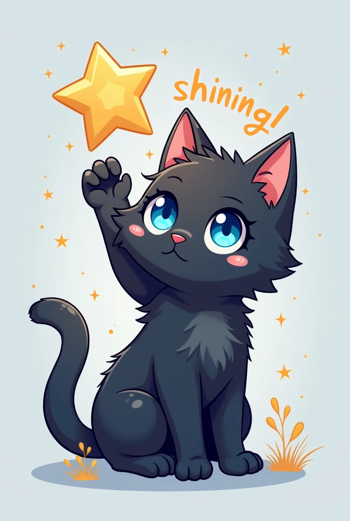 Make a logo/watermark for gacha channel called "shining_star" with a very cute but simple black kitten with blue eyes touching a star, it has to have the name of the channel