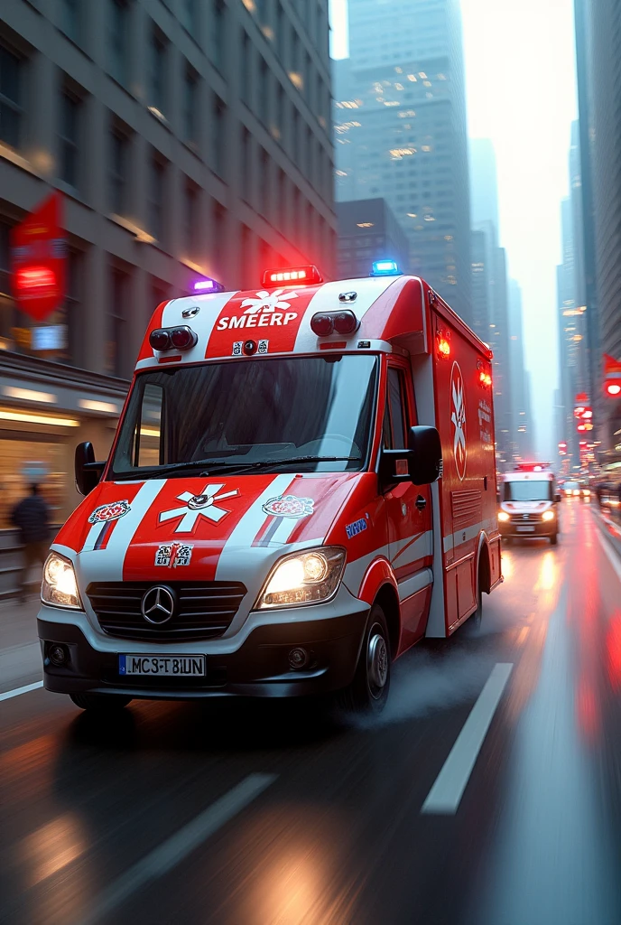 An ambulance with the SMEERP logo
