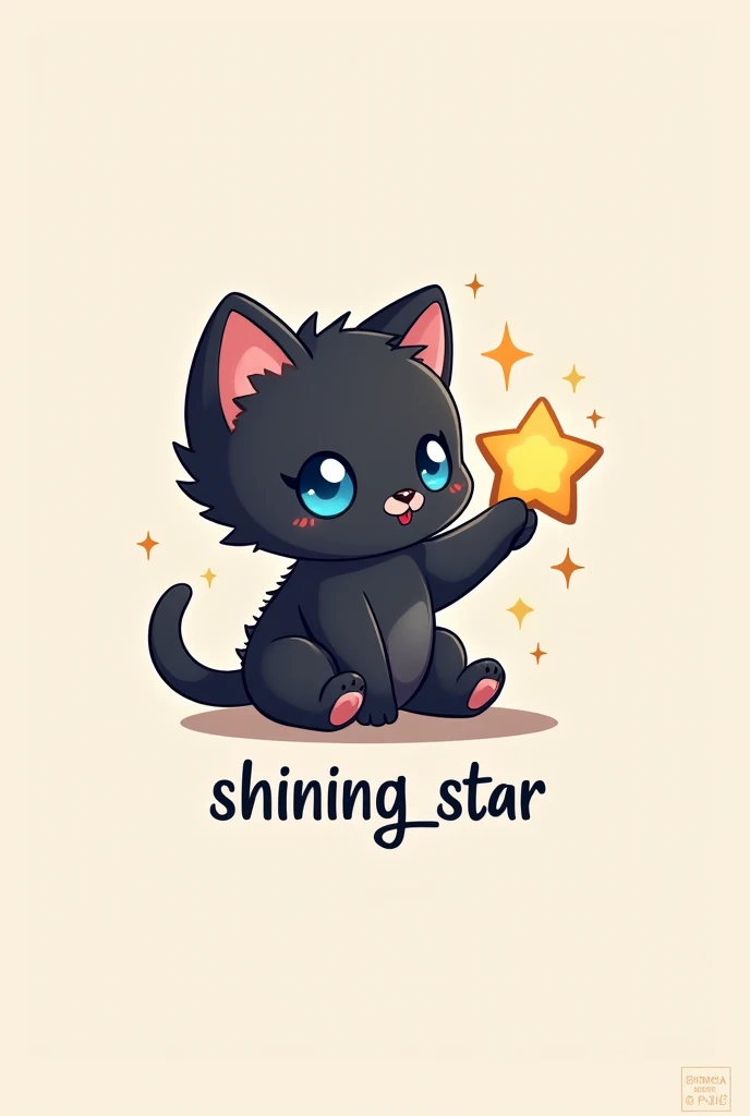 Make a logo/watermark for gacha channel called "shining_star" with a very cute but simple black kitten with blue eyes touching a star it has to have the name of the channel and it has to be small 