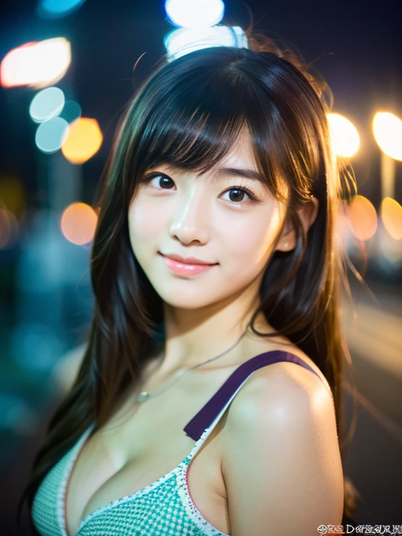 A very cute face like an idol、One 20-year-old woman with a youthful appearance、Gentle and cute、(Cleavage)、(Beautiful starry sky late at night)、(((Textured skd, front lightindg, F/1.0mm, fujifilm G FUX50R, In Reg)))、RAW Photos、Genuine、live-action、(Artistic Expression)、High resolution、masterpiece