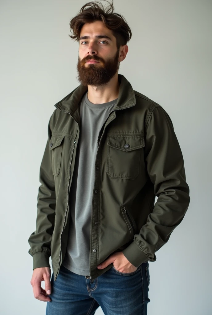 Young 25 year old engineer with beard and casual clothes, It should not be so realistic and only half the body should be visible.