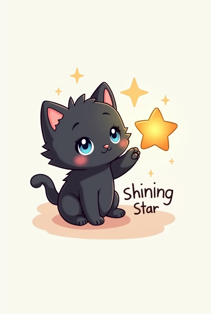 Make a logo/watermark for gacha channel called "shining_star" with a very cute but simple black kitten with blue eyes touching a star it has to have the name of the channel and it has to be small