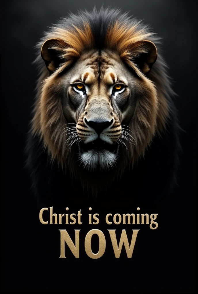 Black wallpaper with a lion face and a sign that says Christ is coming now