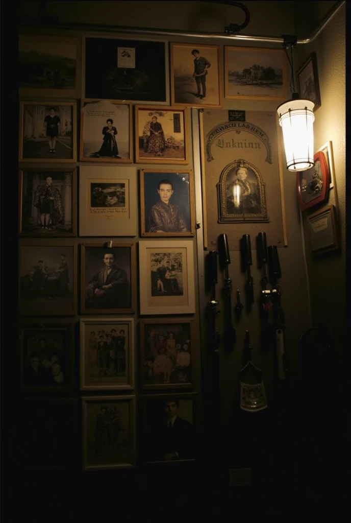((Japan))A dimly lit human body workshop in、((Old photos on the wall))、その写真はJapan人剥製師とJapan人の若い女性とのツーショットの笑顔の写真だった、That's how it is々Tools were hanging(((It was pinned to the wall of the workshop.)))