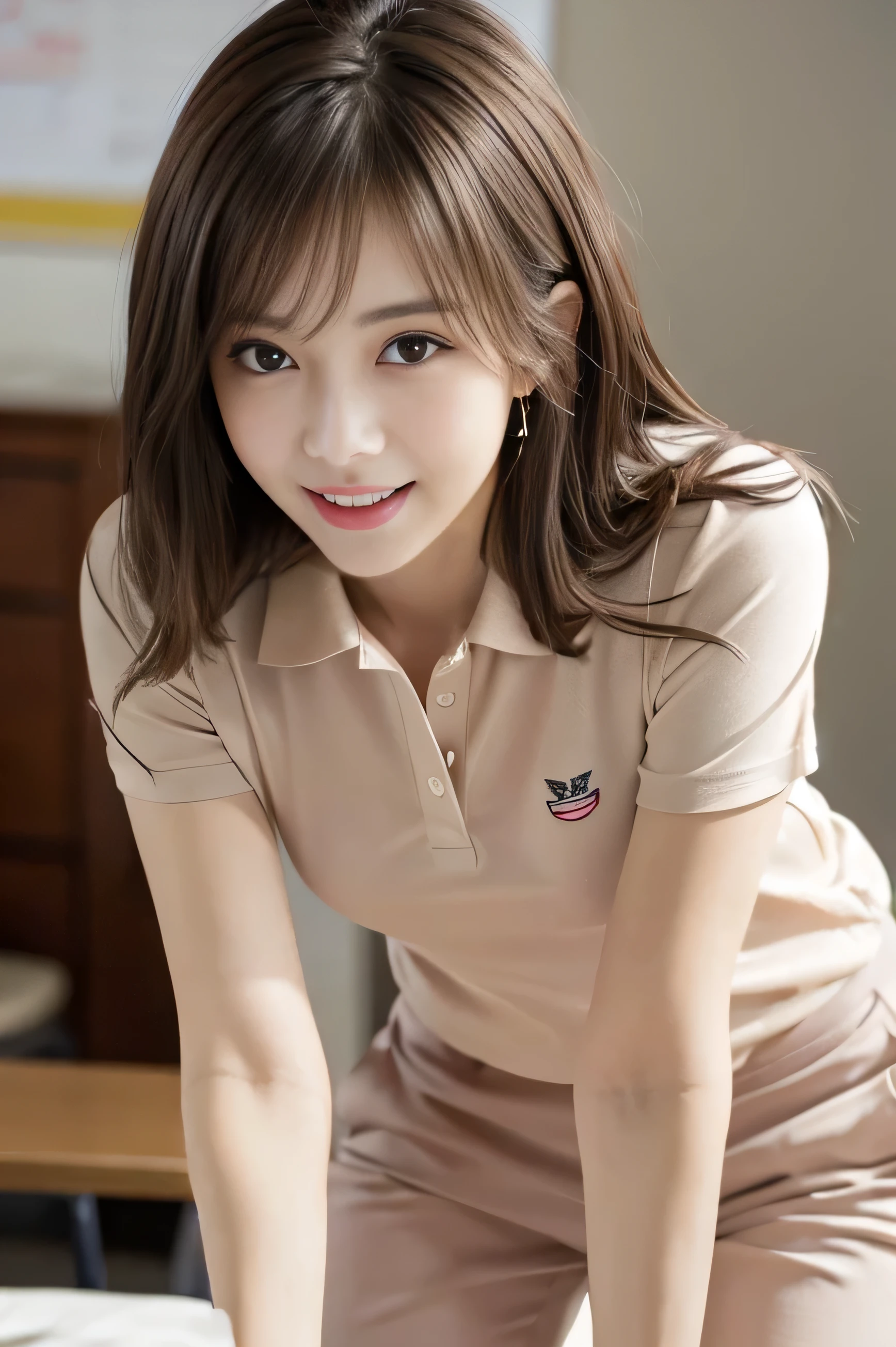 Polo shirt,pants,Leaning forward,Geometrically correct,