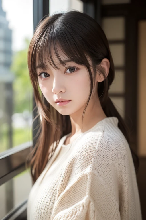 高品質in超リアルなポートレート。彼女は小さく繊細な顔立ちin、I have a slightly round face shape。Her expressive almond eyes gaze kindly and warmly.、私は眉毛が強いinす。肌は無垢in透き通るような白さin、It has a natural shine。(彼女の髪は茶色inピクシーカット:1.5)in、シンプルinエレガントに整えられています。メイクはナチュラルin、Light foundation and subtle blush、Uses a soft pink lip color。ライティングはソフトin自然な光を使用し、Accentuating facial features、Do not emphasize shadows。背景はシンプルinぼかしたグラデーションin、Focus on the face。