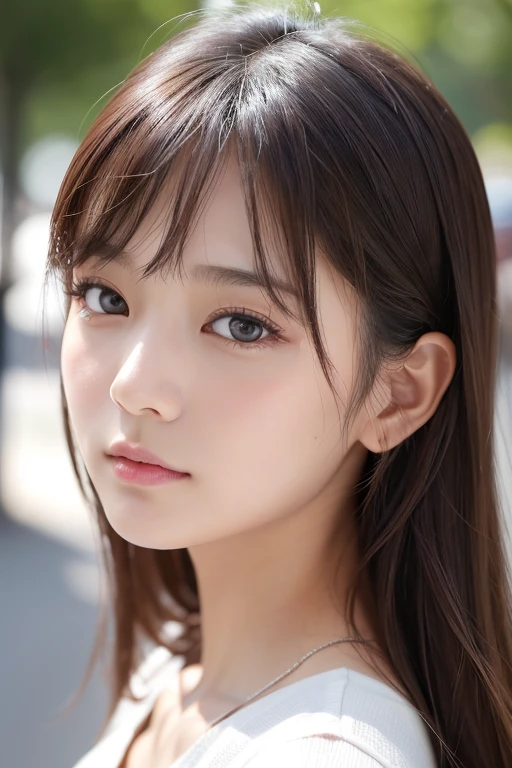 高品質in超リアルなポートレート。彼女は小さく繊細な顔立ちin、I have a slightly round face shape。Her expressive almond eyes gaze kindly and warmly.、私は眉毛が強いinす。肌は無垢in透き通るような白さin、It has a natural shine。(彼女の髪は茶色inピクシーカット:1.5)in、シンプルinエレガントに整えられています。メイクはナチュラルin、Light foundation and subtle blush、Uses a soft pink lip color。ライティングはソフトin自然な光を使用し、Accentuating facial features、Do not emphasize shadows。背景はシンプルinぼかしたグラデーションin、Focus on the face。