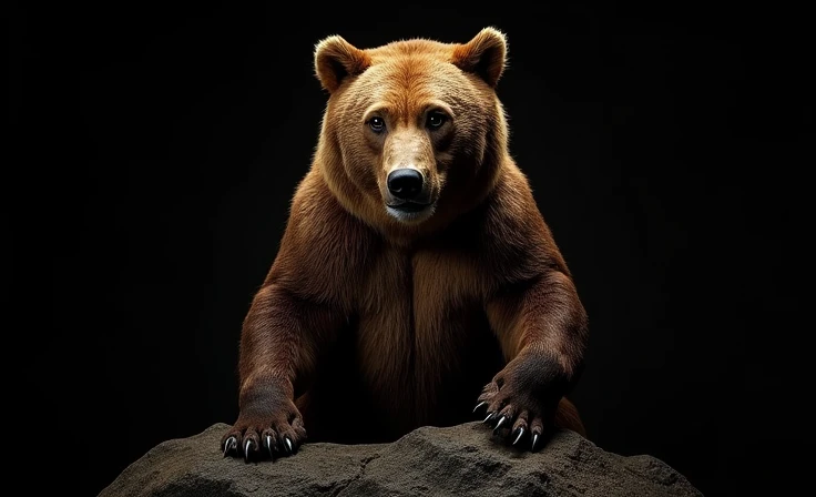 urso de fully body de ouro cromado liso reluzente bravo atacando de cima para baixo com sua pata, fully body, black backdrop
