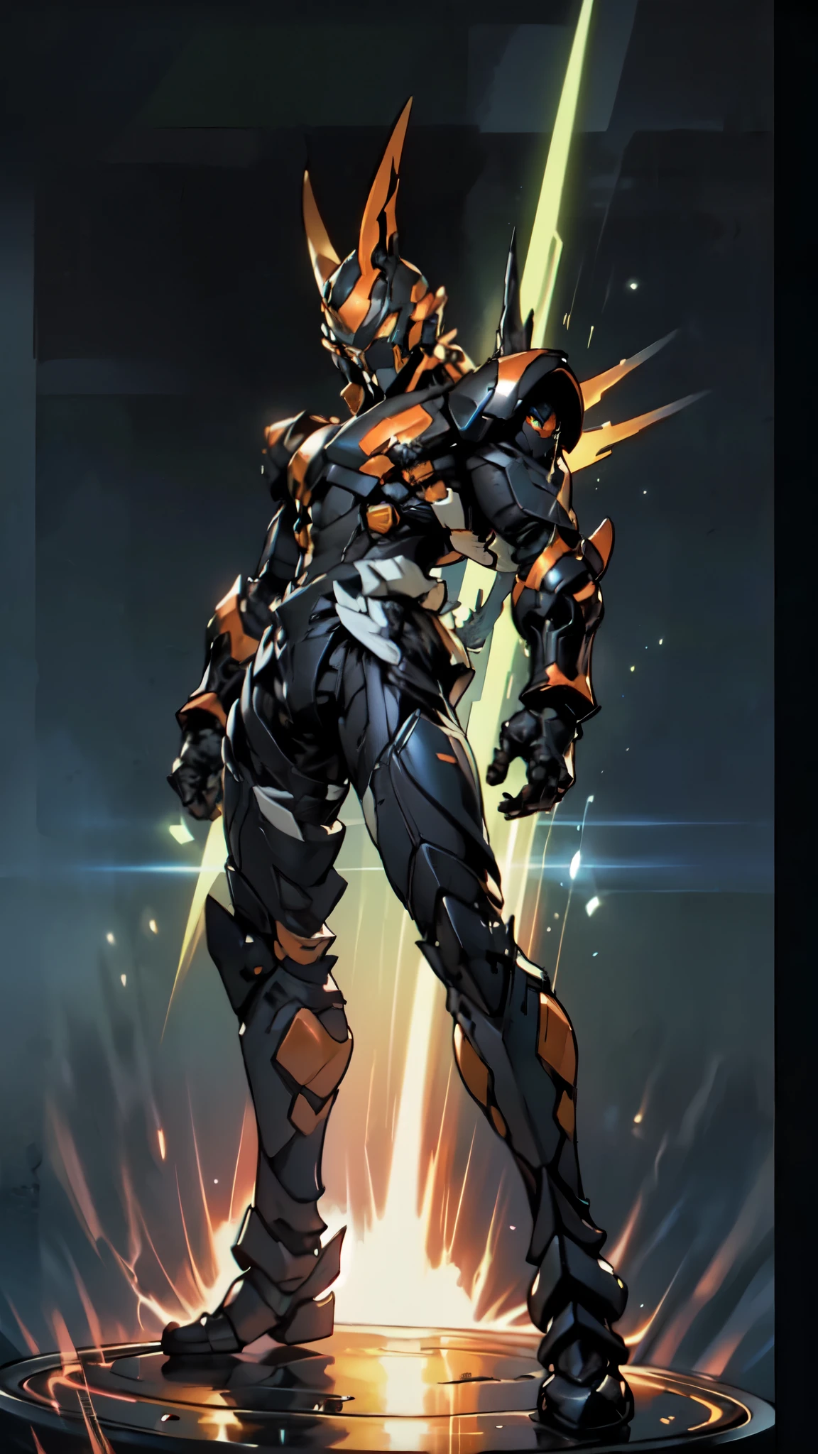 (masterpiece:1.5, best quality:1.5, extremely delicate:1.5), a man wearing a full-face helmet, a fantasy-style biotech armored combat suit, green eyes, (a composite layered chest armor), fully enclosed shoulder guards, matching arm and leg guards, belt of Neon circuit, (the color scheme is primarily blue with red and black accents), the design balances heavy with agility, a high-tech bio-mecha armor, (Armor Concept Inspired by neon Cyberpunk, stand on the top of a skyscraper in a futuristic sci-fi city), this character embodies a finely crafted fantasy-surreal style armored hero in anime style, exquisite and mature manga art style, (element, plasma, energy, the armor glows), ((male:1.5)), metallic, high definition, highres, ultra-detailed, ultra-fine painting, professional, perfect body proportions, golden ratio, anatomically correct, symmetrical face, extremely detailed eyes and face, high quality eyes, creativity, RAW photo, UHD, 32k, Natural light, cinematic lighting, masterpiece-anatomy-perfect