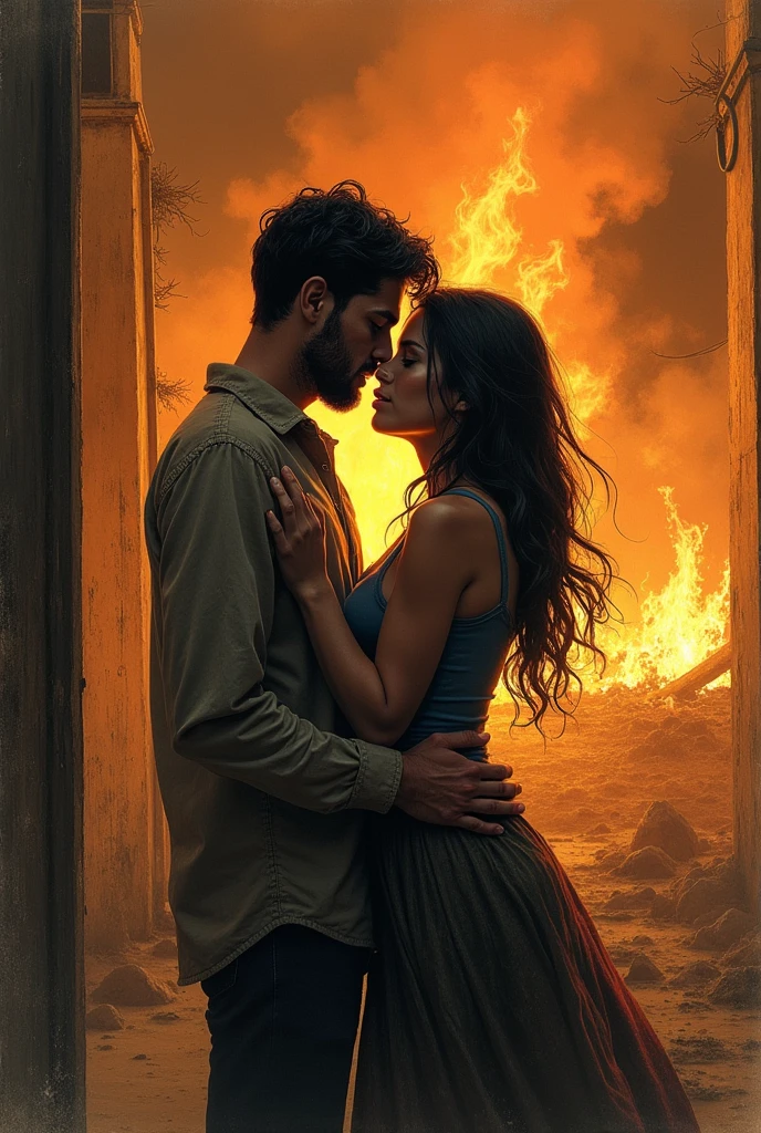 A couple having intimate encounter, apocalyptic landscape, detailed anatomy, hyperrealistic, photorealistic, cinematic lighting, vibrant colors, dramatic composition, dramatic mood, cinematic, epic scale, intricate details, masterpiece, best quality, sex