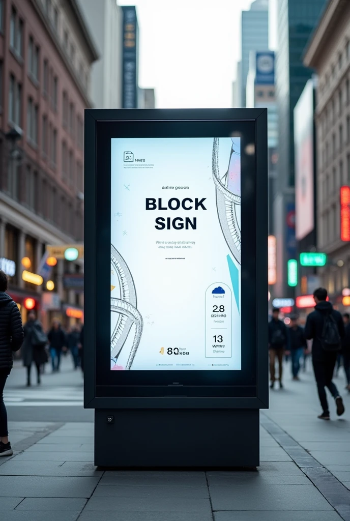 A screen on the street with a block sign