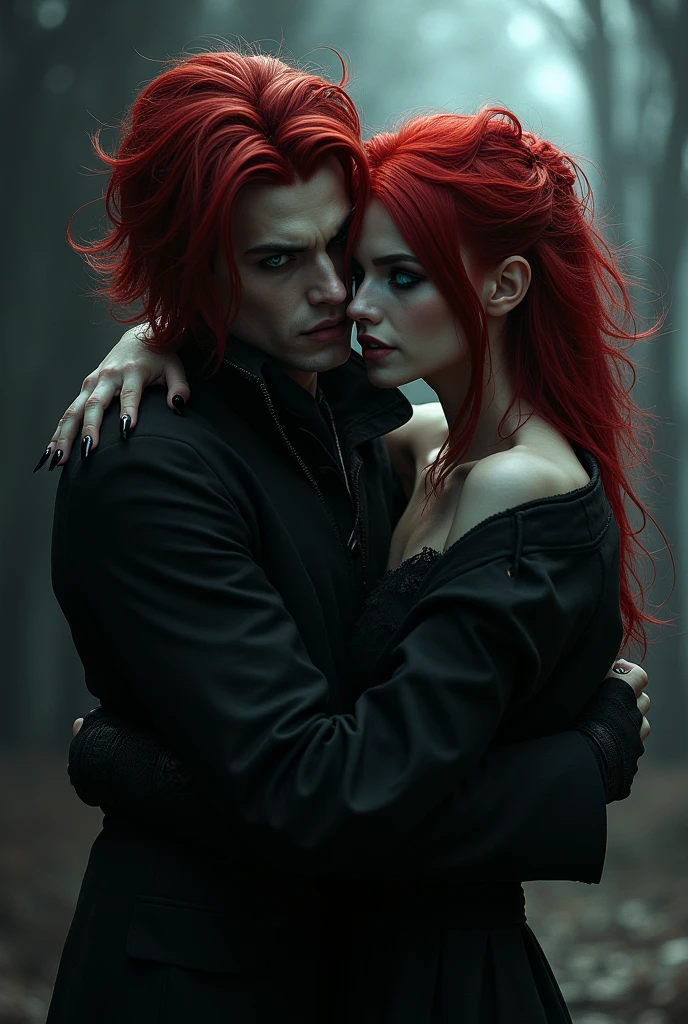 , Red hair, eyes,blue, hug, devil 