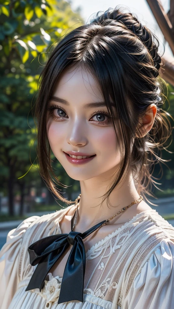 (high quality , Super detailed:1.2 ) , (Highly detailed beautiful face:1.4), ((Highest quality)), ((masterpiece)),smile ,beautiful woman, ((highest quality)), ((masterpiece)), (be familiar with), perfect face、(8K, highest quality, masterpiece:1.2),(highest quality:1.0), (ultra high resolution:1.0),((Natural big breasts:1.4)),((Upper Body))