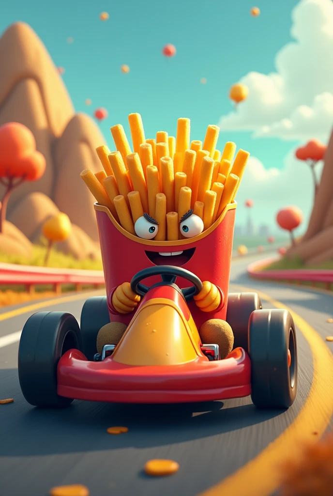 Paquet de frites dans un kart