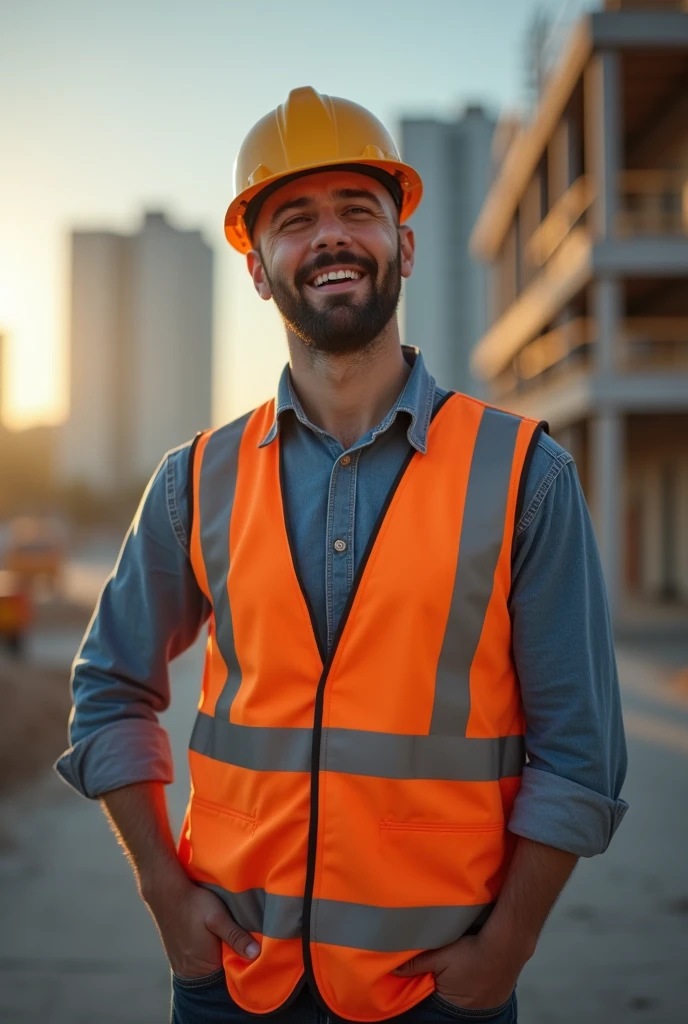 Avatar of young poor white man working in construction while being sad, cheered up