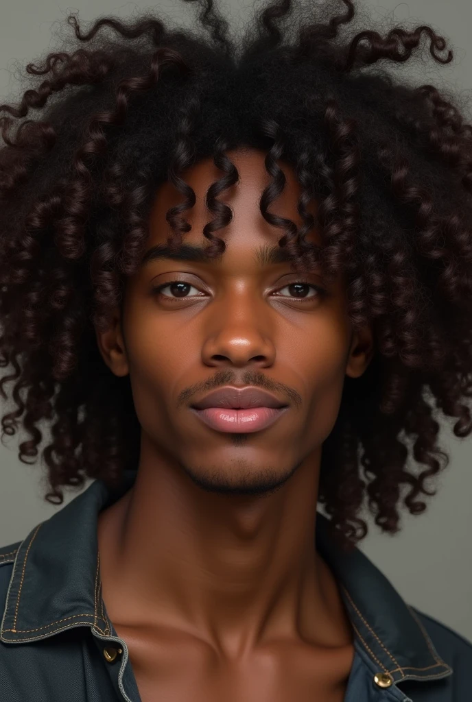 Young black man with light skin and long curly hair
