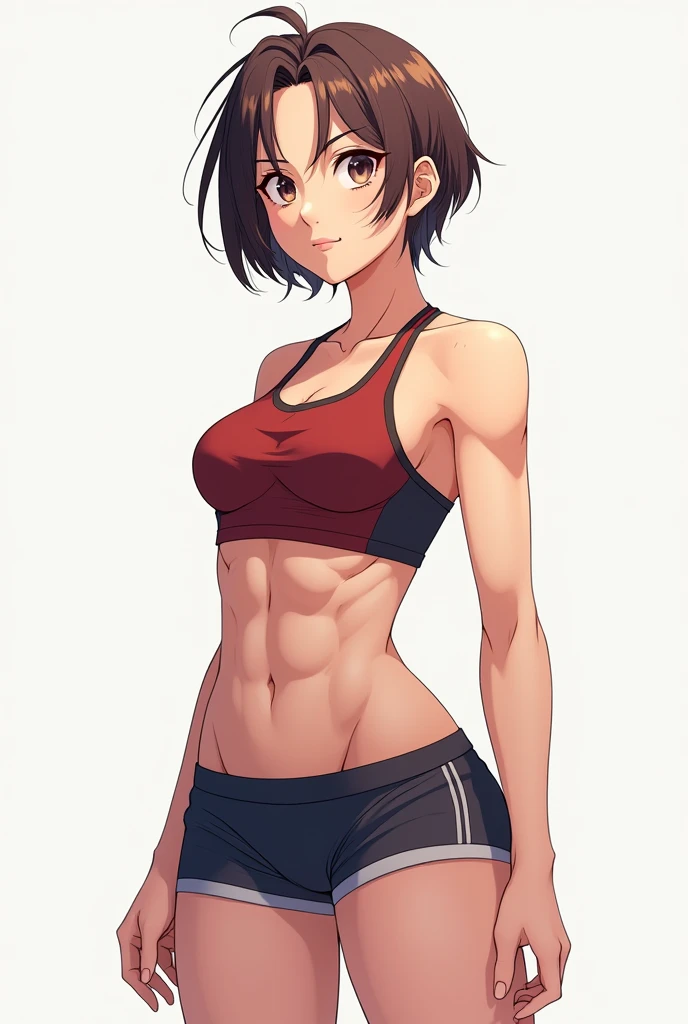 a girl of 20, short tomboy hair, body like maki zenin, anime style