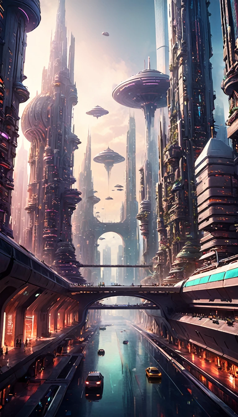 digitalpainting, gigantic fantasy metropolis at the end of the multiverse, subdued colors