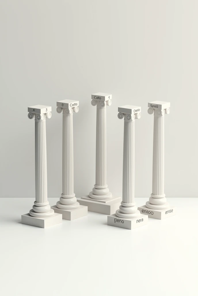 I need a simple and objective image. it must contain 5 pillars ( structures), they refer to the 5 pillars of quality, that are, 品質, Custo, Service, Morality and Security. Pillar texts must be in Portuguese