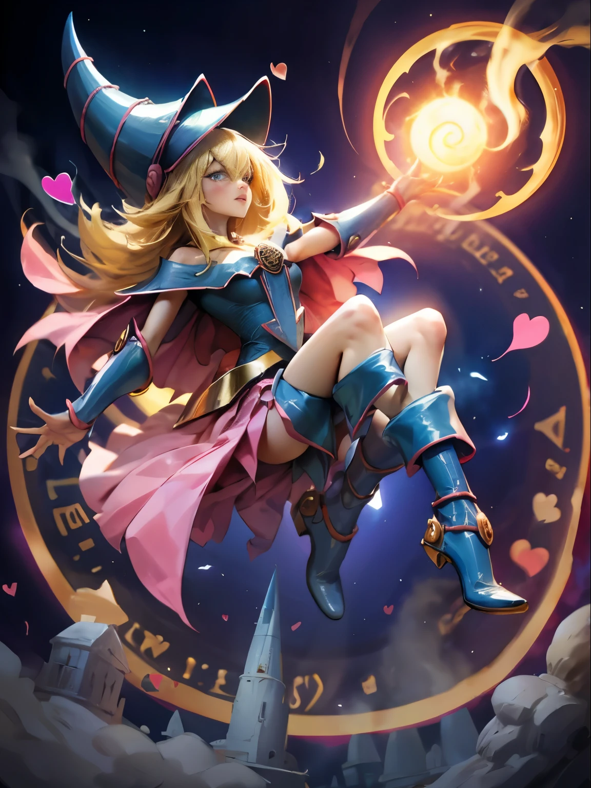 Giles dark wizards. Leaving a magic circle. Magic of hearts in the air.she has heels. Wear heels