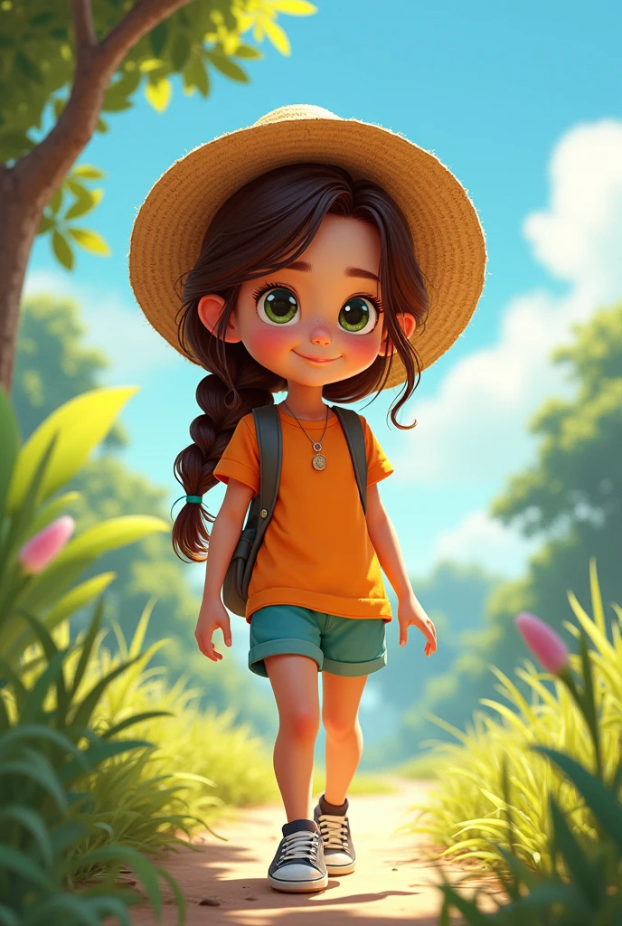 Ana is a 10 year old girl, short in stature and thin in build. His hair is long and brown, usually loose or in a simple braid. His eyes are large and bright green.. His skin is clear, with a slight tan tone from spending a lot of time outdoors. He usually wears brightly colored t-shirts, shorts and worn out sneakers. He often wears a straw hat, gift from his grandfather, that you use to protect yourself from the sun