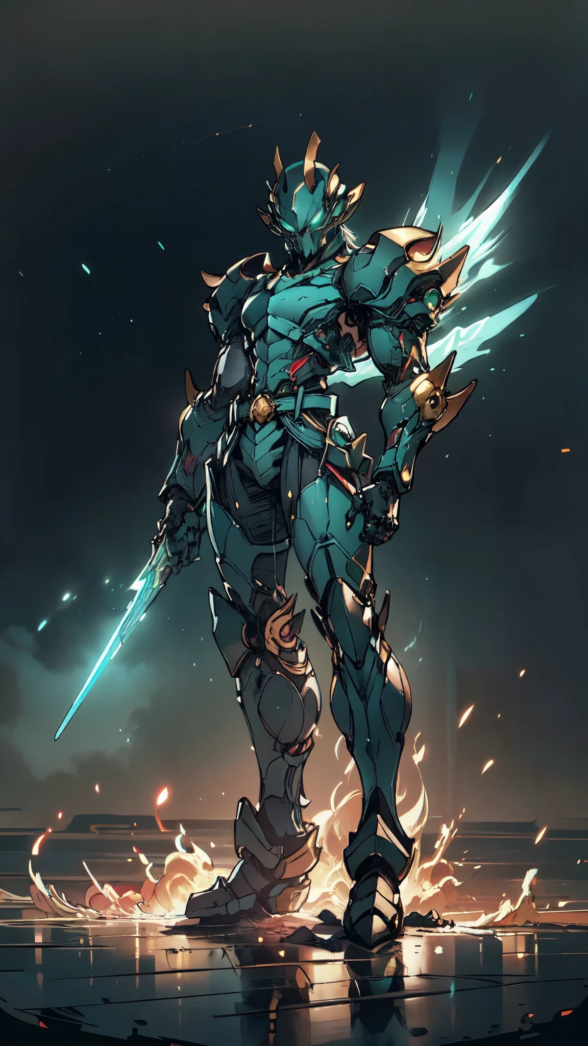 (masterpiece:1.5, best quality:1.5, extremely delicate:1.5), a man wearing a full-face helmet, a fantasy-style biotech armored combat suit, green eyes, (a composite layered chest armor), fully enclosed shoulder guards, matching arm and leg guards, belt of Neon circuit, (the color scheme is primarily blue with red and black accents), the design balances heavy with agility, a high-tech bio-mecha armor, (Armor Concept Inspired by neon Cyberpunk, stand on the top of a skyscraper in a futuristic sci-fi city), this character embodies a finely crafted fantasy-surreal style armored hero in anime style, exquisite and mature manga art style, (element, plasma, energy, the armor glows), ((male:1.5)), metallic, high definition, highres, ultra-detailed, ultra-fine painting, professional, perfect body proportions, golden ratio, anatomically correct, symmetrical face, extremely detailed eyes and face, high quality eyes, creativity, RAW photo, UHD, 32k, Natural light, cinematic lighting, masterpiece-anatomy-perfect