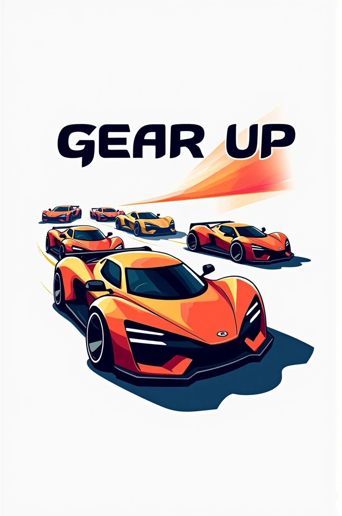 Generate a logo of a group of cars with the word “Gear Up”