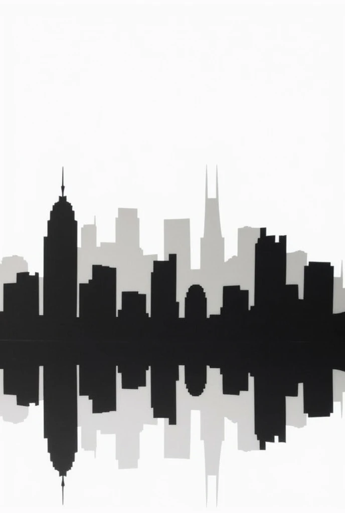 Silhouette Art。PAPERCUT。simple。Solid black。Buildings。City。equalizer。Landscape。Background white。Building only。No reflection。No Shadow。White line pattern。
