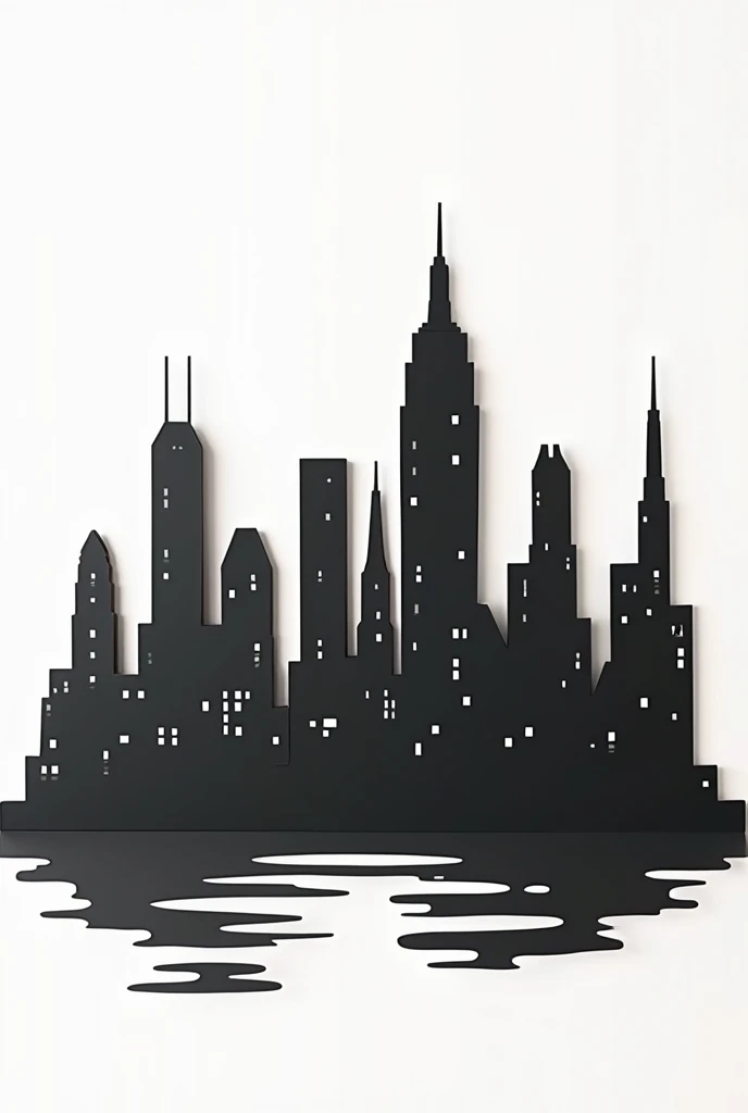 Silhouette Art。Paper cutting style。simple。Solid black。Buildings。City。equalizer。Landscape。Background white。Building only。No reflection。No Shadow。White line pattern。