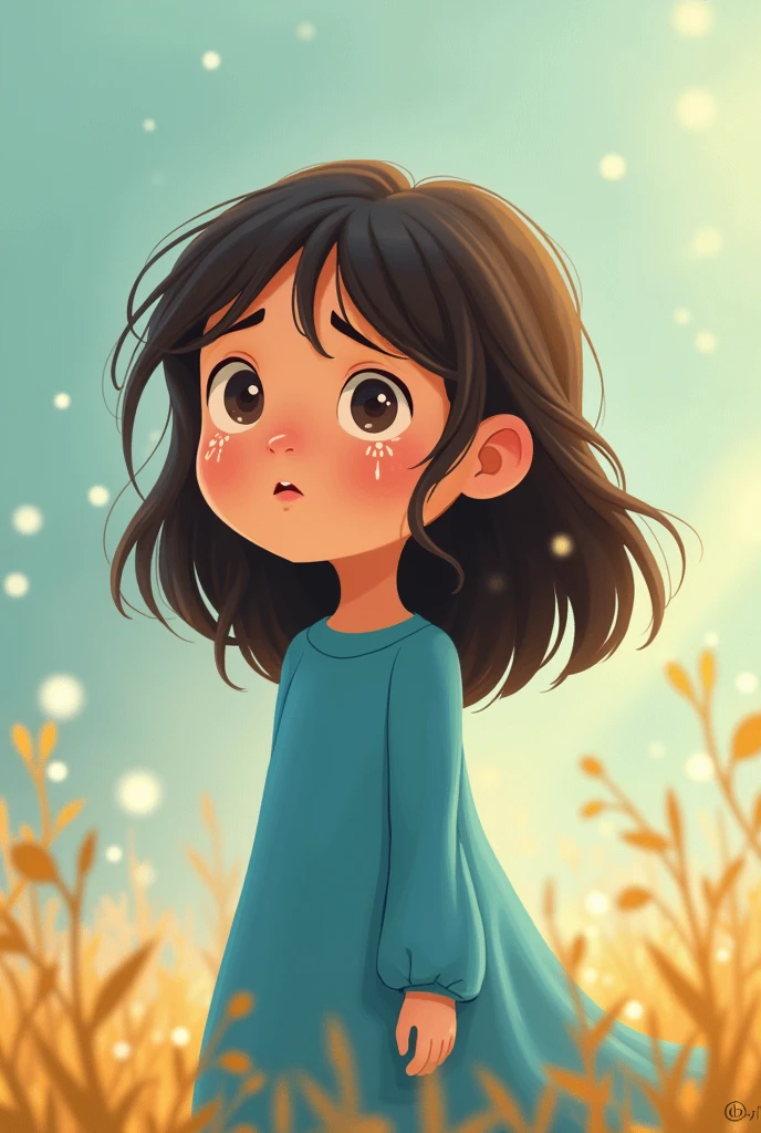  cartoon with blue dress cry